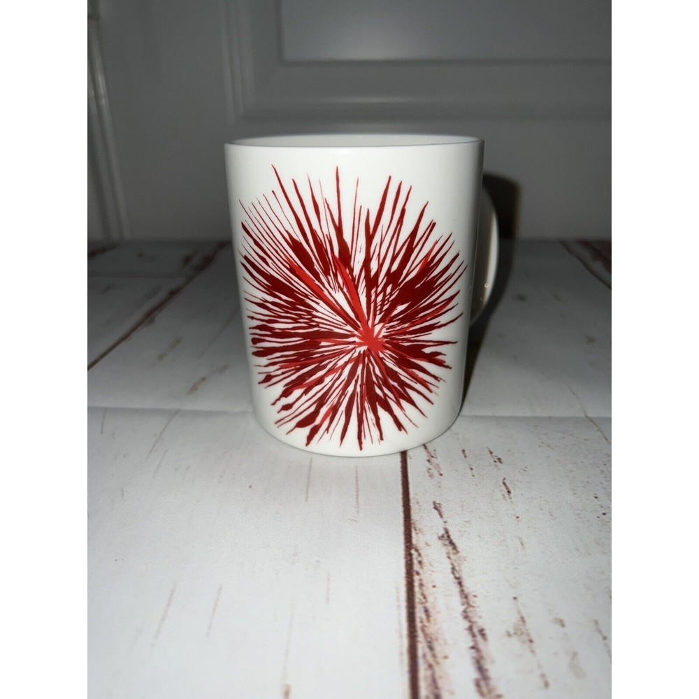 Starbucks 12oz. Coffee Mug Cup 2014 Christmas Red Starburst Flower EUC